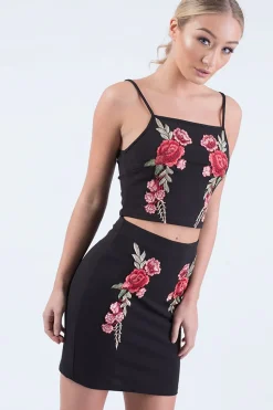 Rebellious Fashion Black Floral Embroidered Co-ord - Stacey