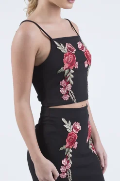 Rebellious Fashion Black Floral Embroidered Co-ord - Stacey