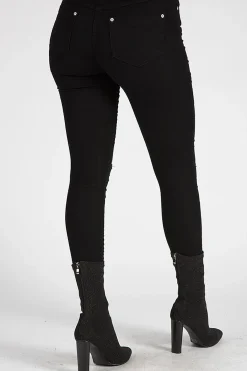 Rebellious Fashion Black Floral Embroidered Ripped Skinny Jeans - Ariel