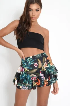 Rebellious Fashion Black Floral Frill High Waisted Shorts - Claudelle