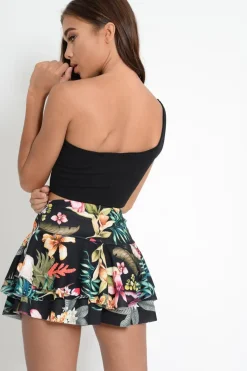 Rebellious Fashion Black Floral Frill High Waisted Shorts - Claudelle