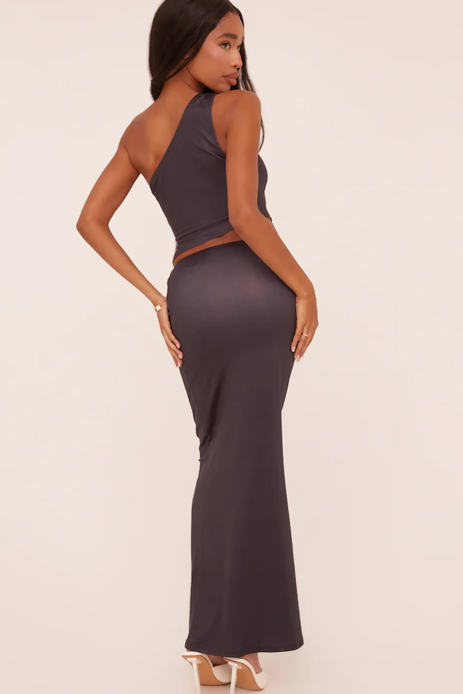 Rebellious Fashion Black Floral Print One Shoulder Top & Maxi Skirt Co-ord Set - Saylem