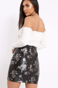 Rebellious Fashion Black Floral PU Skirt - Iris