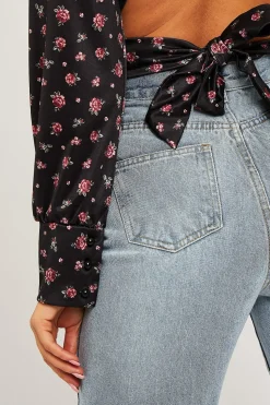 Rebellious Fashion Black Floral Satin Cut Out Backless Crop Top - Cary