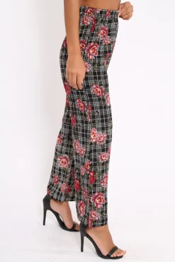 Rebellious Fashion Black Floral Trousers - Vicy