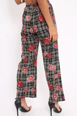 Rebellious Fashion Black Floral Trousers - Vicy