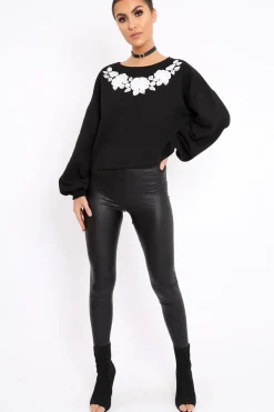 Rebellious Fashion Black Flower Jumper Tie Back - Alchemy
