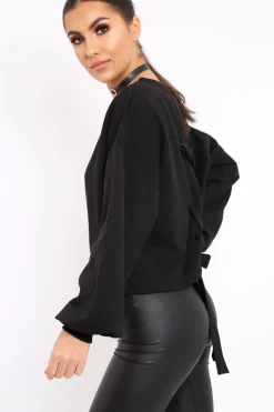 Rebellious Fashion Black Flower Jumper Tie Back - Alchemy