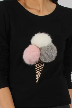 Rebellious Fashion Black Fluffy Ice Cream Jumper - Noella