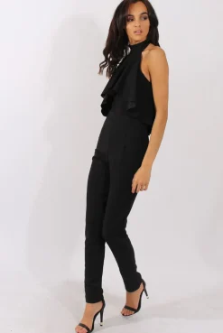 Rebellious Fashion Black Frill Choker Jumpsuit - Melissa
