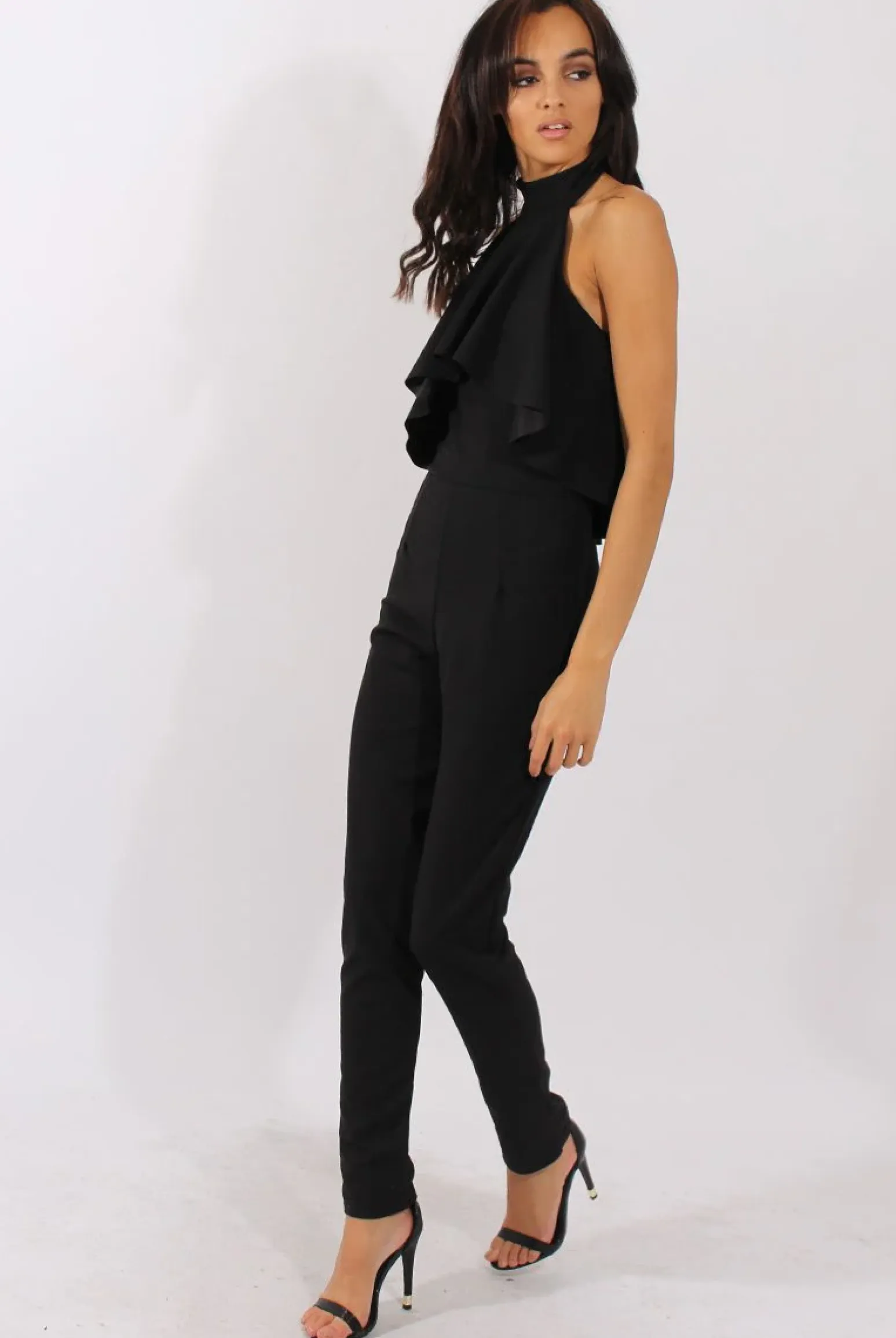 Rebellious Fashion Black Frill Choker Jumpsuit - Melissa