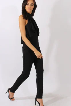 Rebellious Fashion Black Frill Choker Jumpsuit - Melissa