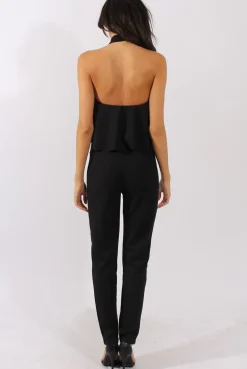 Rebellious Fashion Black Frill Choker Jumpsuit - Melissa