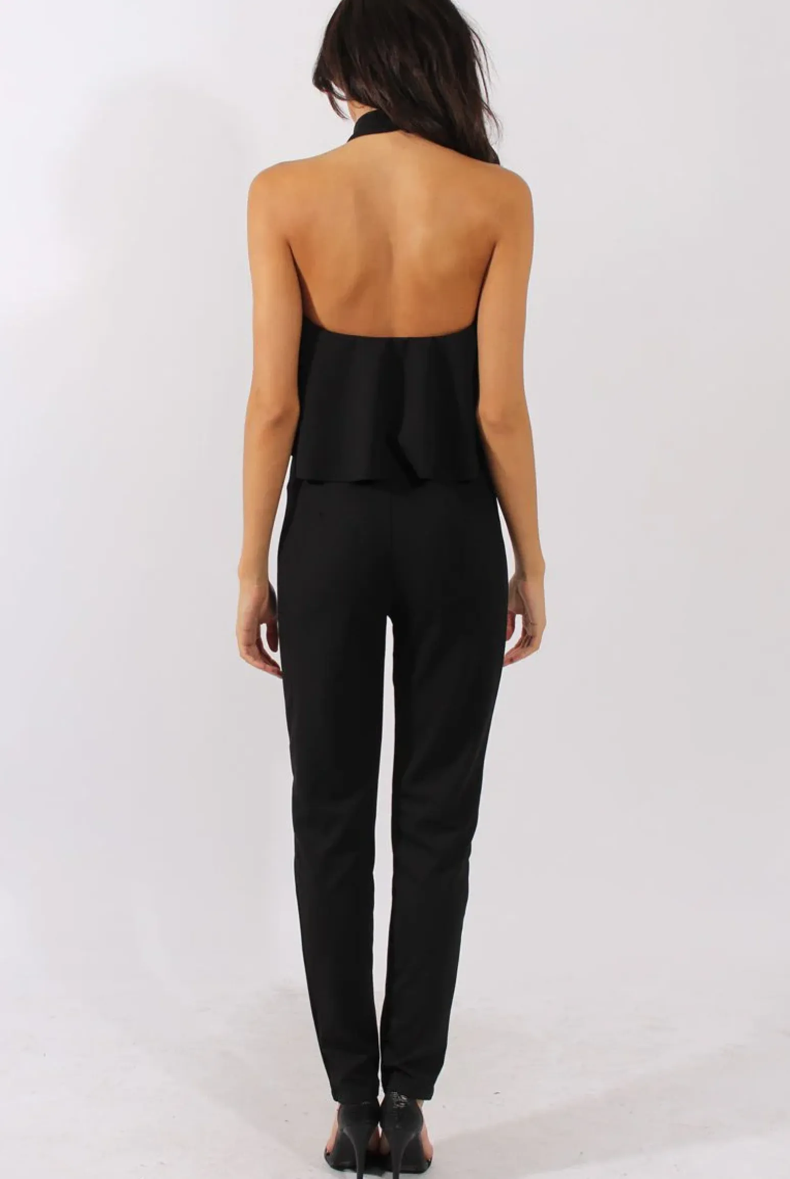 Rebellious Fashion Black Frill Choker Jumpsuit - Melissa