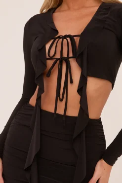 Rebellious Fashion Black Frill Detail Cropped Top & Mini Skirt Co-ord Set - Destiny