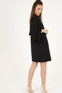 Rebellious Fashion Black Frilled Sleeve Swing Dress - Aaria