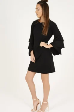 Rebellious Fashion Black Frilled Sleeve Swing Dress - Aaria