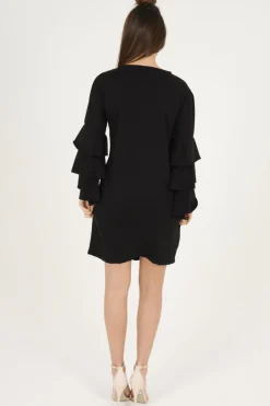 Rebellious Fashion Black Frilled Sleeve Swing Dress - Aaria