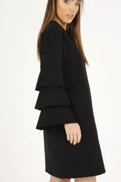 Rebellious Fashion Black Frilled Sleeve Swing Dress - Aaria