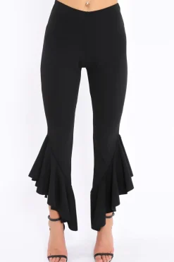 Rebellious Fashion Black Frill Flare Hem Trousers - Ashlie