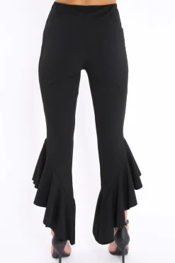 Rebellious Fashion Black Frill Flare Hem Trousers - Ashlie