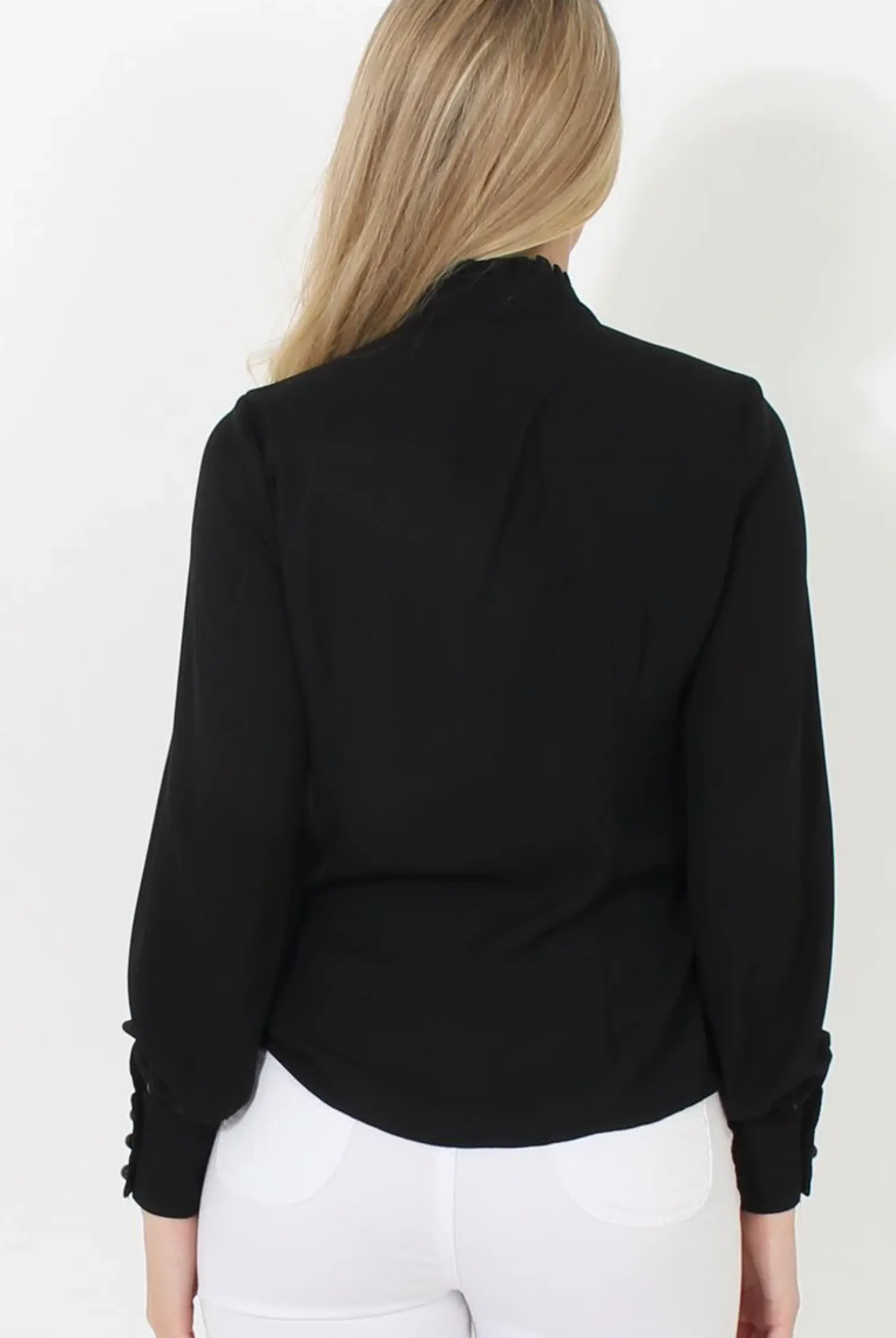 Rebellious Fashion Black Frill Front Blouse - Camille