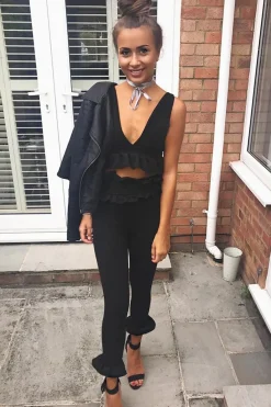 Rebellious Fashion Black Frill Hem Crop Top - Keya
