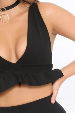 Rebellious Fashion Black Frill Hem Crop Top - Keya