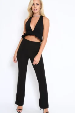 Rebellious Fashion Black Frill Hem Racer Back Crop Top - Lucie