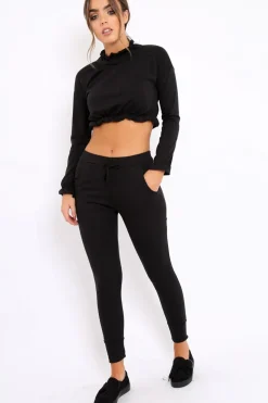 Rebellious Fashion Black Frill Hem Tracksuit - Adah