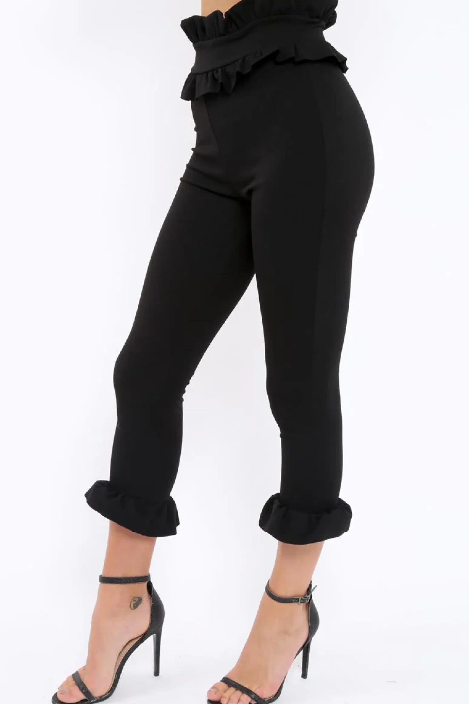 Rebellious Fashion Black Frill Hem Trousers - Paisley
