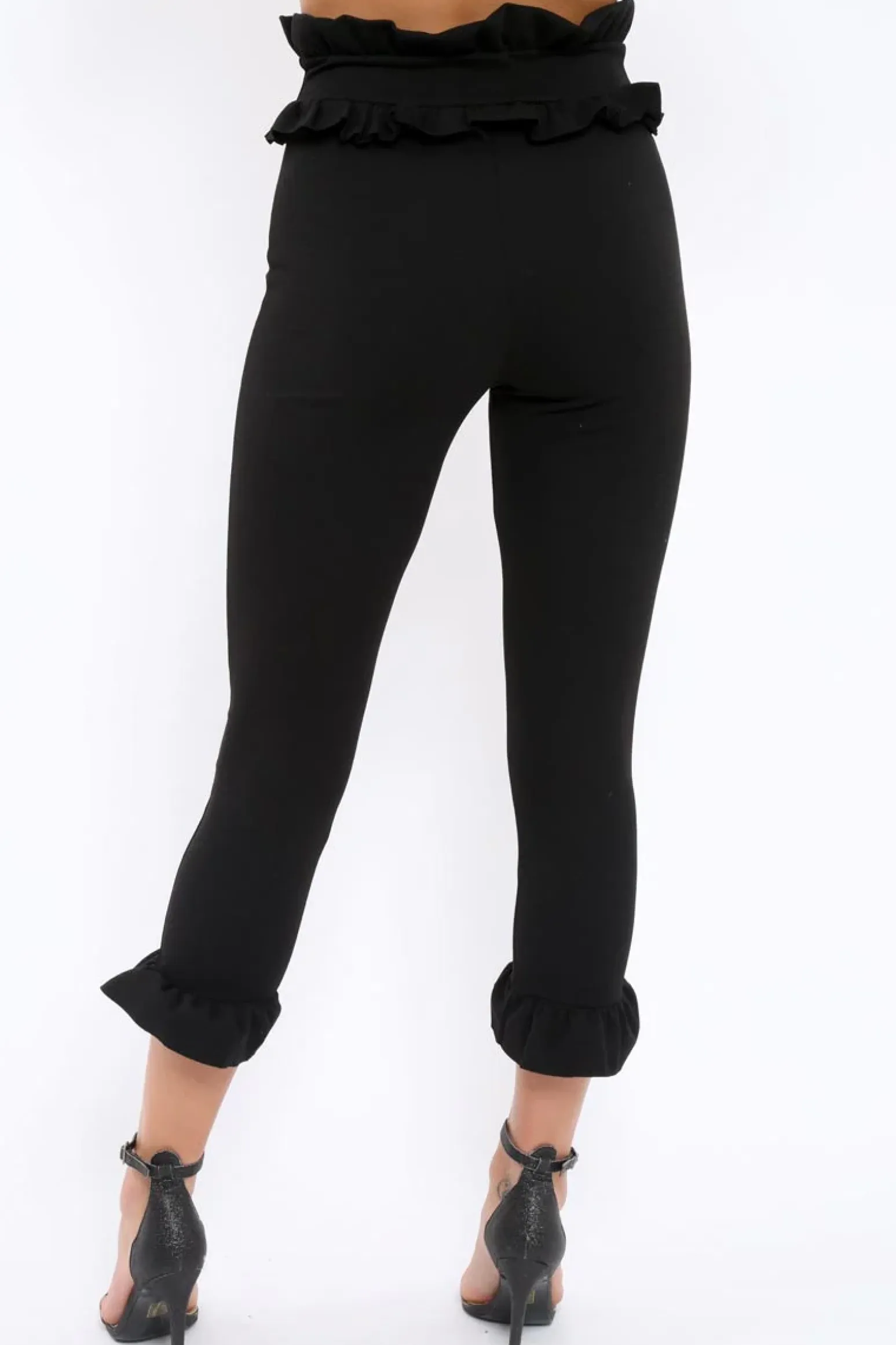 Rebellious Fashion Black Frill Hem Trousers - Paisley