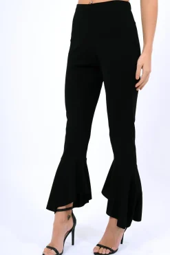 Rebellious Fashion Black Frill Hem Trousers - Payton