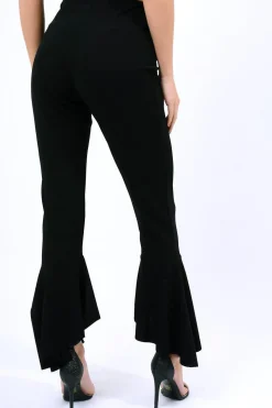 Rebellious Fashion Black Frill Hem Trousers - Payton