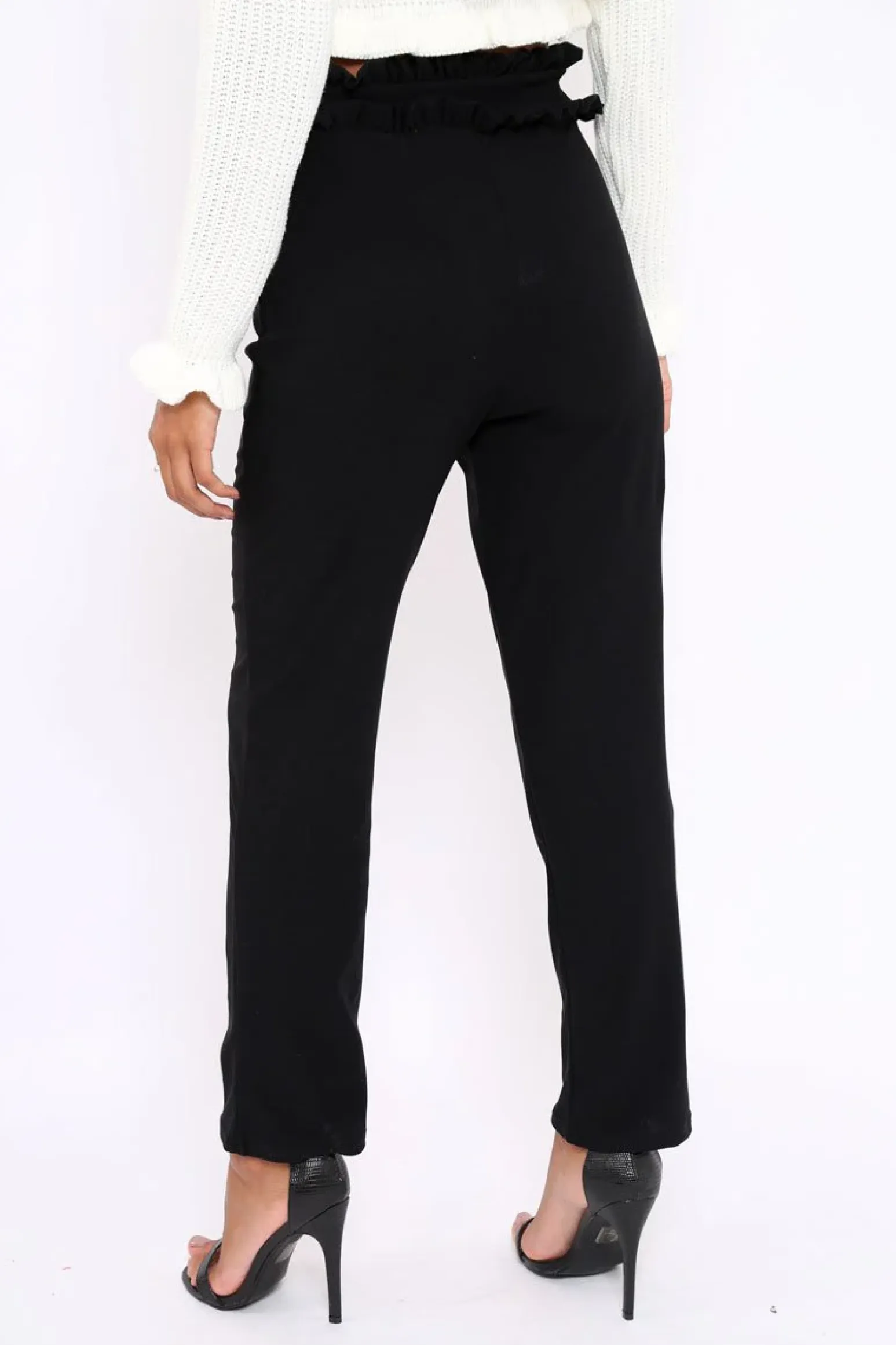 Rebellious Fashion Black Frill Hem Wide Legged Trousers - Megan
