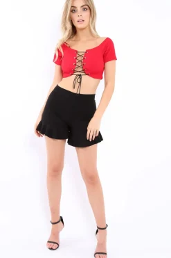 Rebellious Fashion Black Frill Shorts - Abi