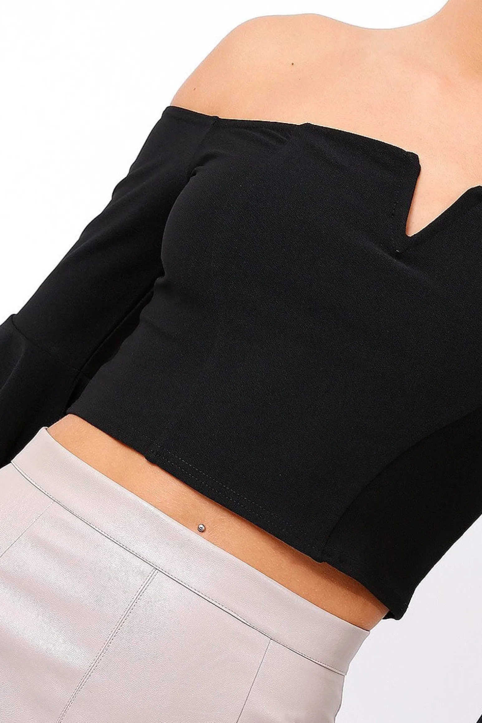 Rebellious Fashion Black Frill Sleeve Bardot Crop Top - Kali