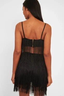 Rebellious Fashion Black Fringe Crop Top Shorts Co-Ord - Lylith