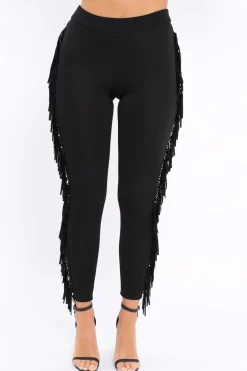 Rebellious Fashion Black Fringe Leggings - Rosaleen