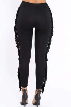 Rebellious Fashion Black Fringe Leggings - Rosaleen