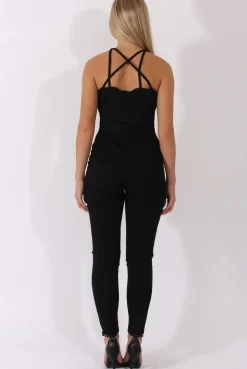 Rebellious Fashion Black Front Harness Fitted Jumpsuit - Bette
