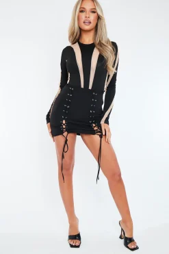 Rebellious Fashion Black Front Lace Up Mini Skirt - Adeleen