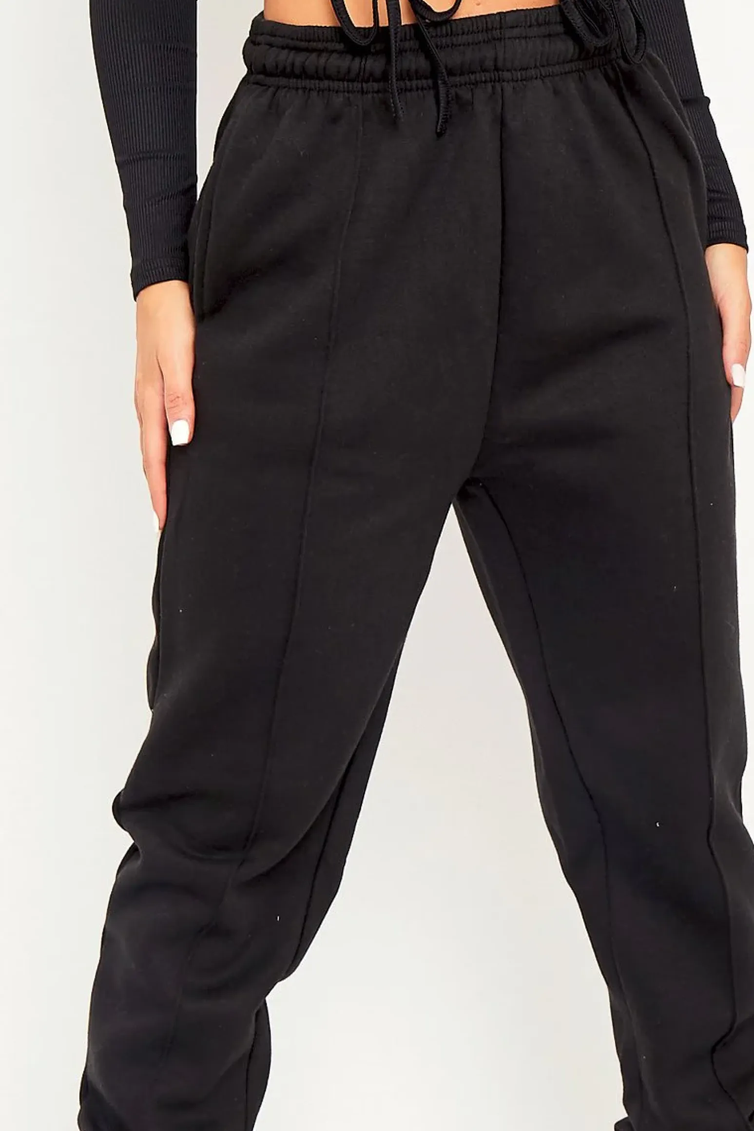 Rebellious Fashion Black Front Piping Joggers - Jordyn