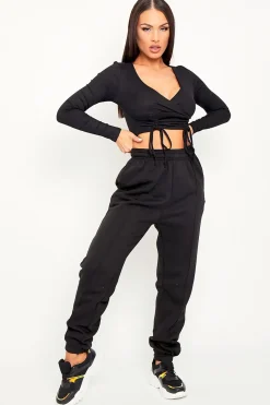 Rebellious Fashion Black Front Piping Joggers - Jordyn