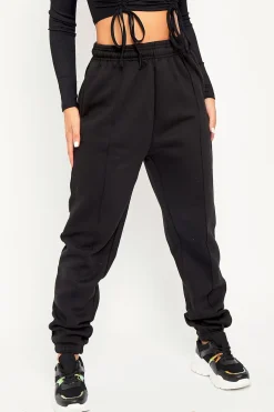 Rebellious Fashion Black Front Piping Joggers - Jordyn