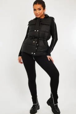 Rebellious Fashion Black Front Pocket Padded Gilet - Carleigh