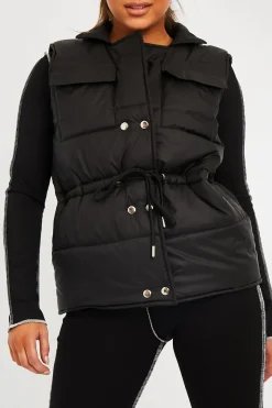 Rebellious Fashion Black Front Pocket Padded Gilet - Carleigh