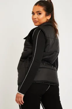 Rebellious Fashion Black Front Pocket Padded Gilet - Carleigh
