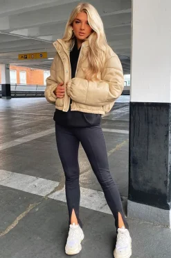 Rebellious Fashion Black Front Split Leggings - Polly
