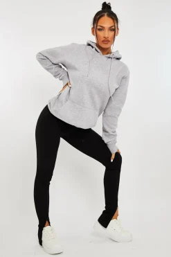 Rebellious Fashion Black Front Split Leggings - Polly